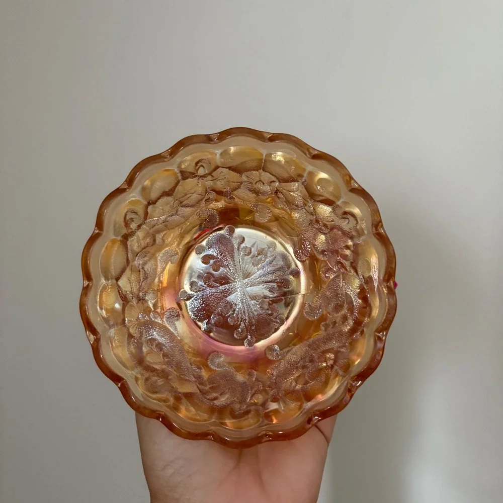 Vintage Fenton Marigold Carnival Glass‎ Ice Cream Bowls Set 2 Iridescent Scallop
